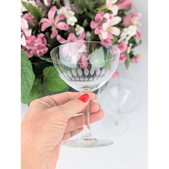 Pair 1920s Art Deco Champagne Glasses Handblown Antique Stemware Teardrop Coupe - Picture 4 of 7